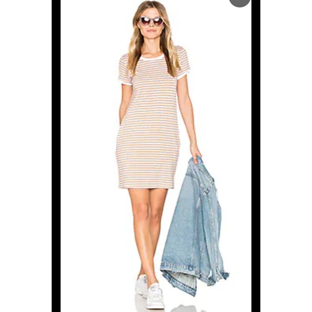 Nation LTD Olivia‎ Pocket striped T-Shirt Dress Tan White Size X-Small XS